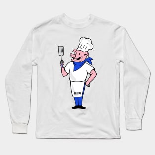 BBQ pig in apron blue Long Sleeve T-Shirt